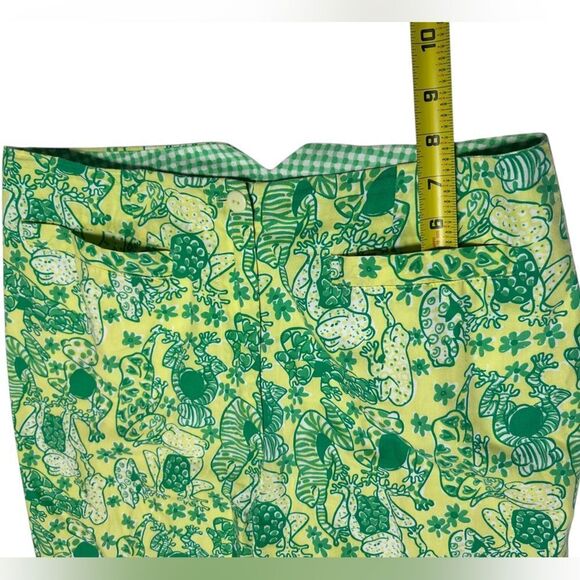 Vintage Lilly Pulitzer 🐸 Frog Print Green Yellow Ankle Pants High Rise Cropped - Picture 13 of 16